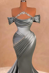 Chic Mermaid Off The Shoulder Prom Dress with Beads and Ruffles